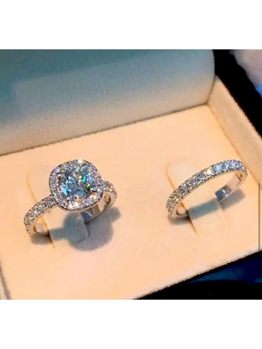 New - Gorgeous - 2 Piece Elegant - Silver Zircon - Ring Set - Size 5